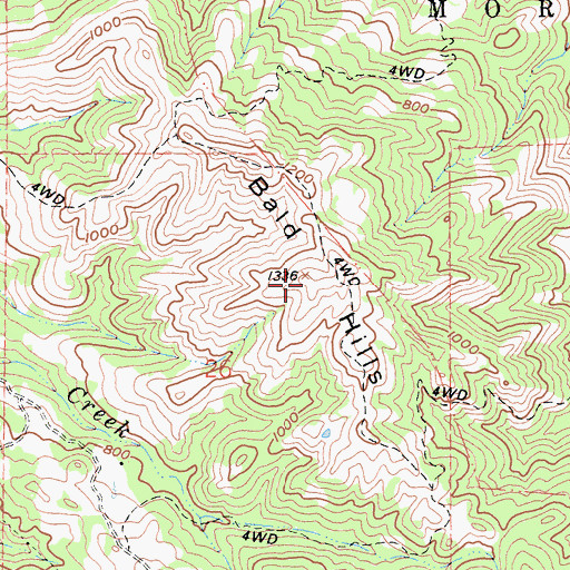 Topographic Map of Bald Hills, CA