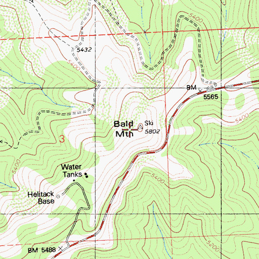 Topographic Map of Bald Mountain, CA