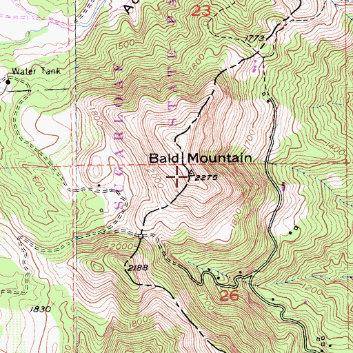 Topographic Map of Bald Mountain, CA