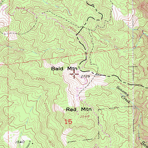Topographic Map of Bald Mountain, CA