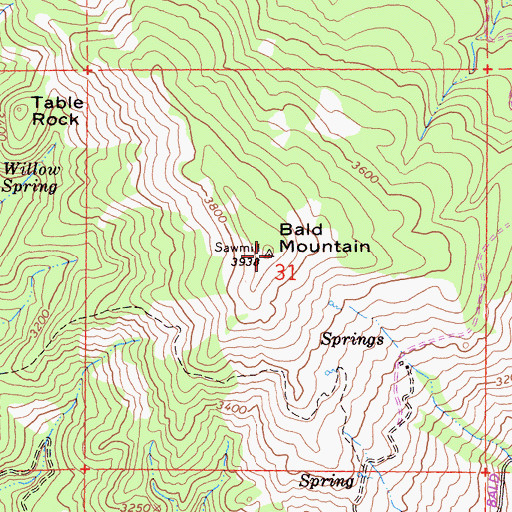 Topographic Map of Bald Mountain, CA