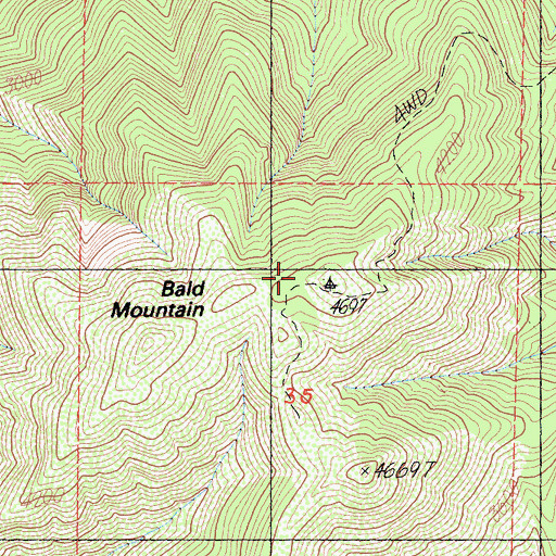 Topographic Map of Bald Mountain, CA
