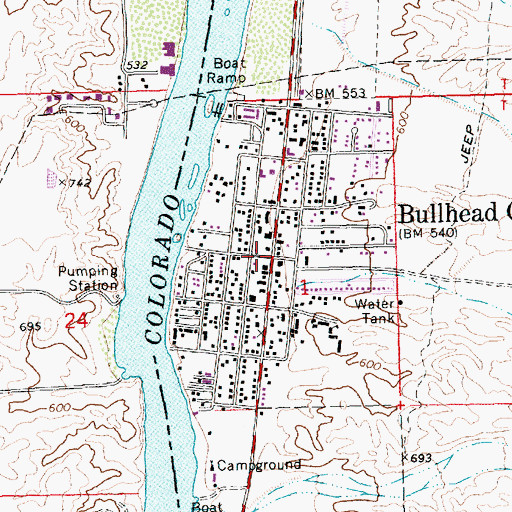 Topographic Map of Bullhead City, AZ