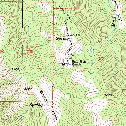 Topographic Map of Bald Mountain Ranch, CA