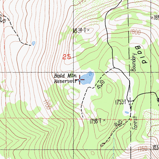 Topographic Map of Bald Mountain Reservoir, CA