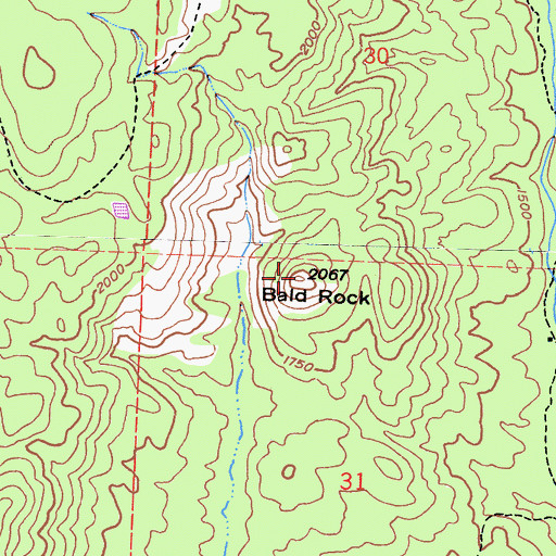 Topographic Map of Bald Rock, CA