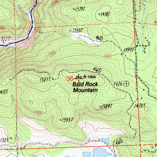 Topographic Map of Bald Rock Mountain, CA