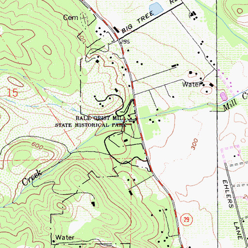 Topographic Map of Bale Grist Mill State Historic Park, CA