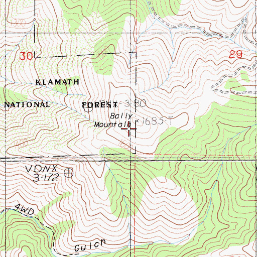 Topographic Map of Bally Mountain, CA