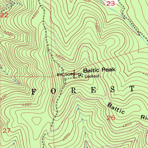 Topographic Map of Baltic Peak, CA