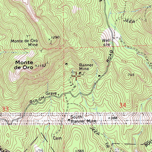 Topographic Map of Banner Mine, CA