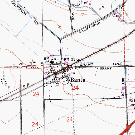 Topographic Map of Banta, CA