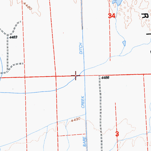 Topographic Map of Bare Creek Ditch, CA