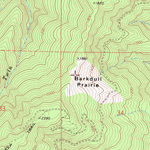 Topographic Map of Barkdull Prairie, CA