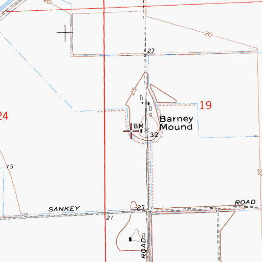 Topographic Map of Barney Mound, CA