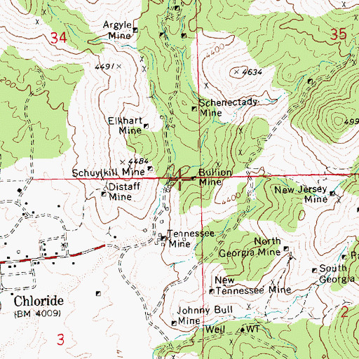 Topographic Map of Bullion Mine, AZ