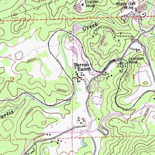 Topographic Map of Barron Ranch, CA