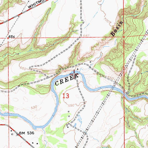Topographic Map of Basin Hollow Creek, CA