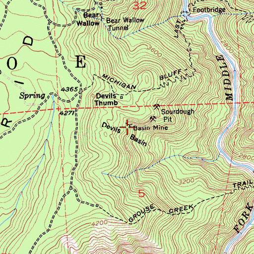 Topographic Map of Basin Mine, CA