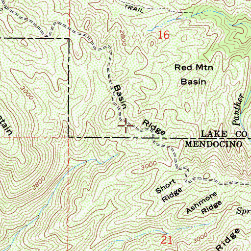 Topographic Map of Basin Ridge, CA