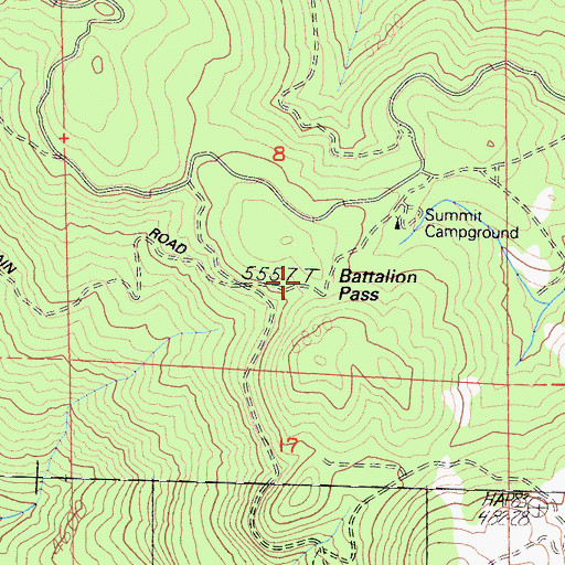 Topographic Map of Battalion Pass, CA