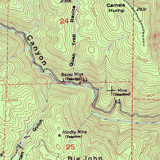 Topographic Map of Bauer Mine, CA