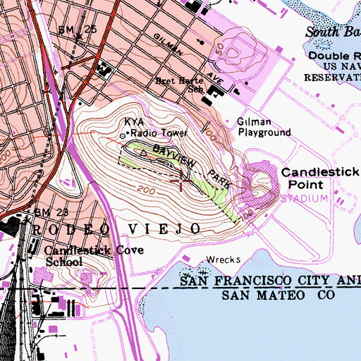 Topographic Map of Bayview Park, CA