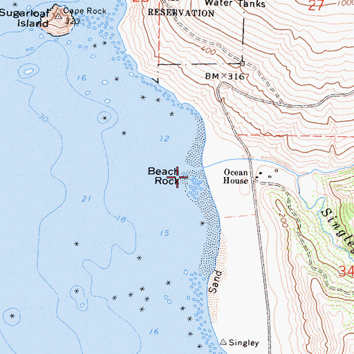 Topographic Map of Beach Rock, CA