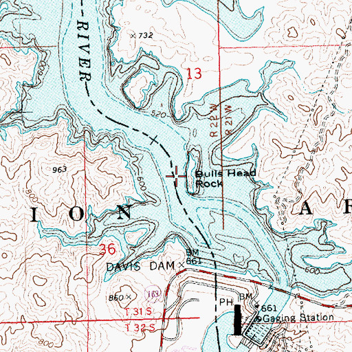 Topographic Map of Bulls Head Rock, AZ
