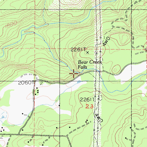 Topographic Map of Bear Creek Falls, CA