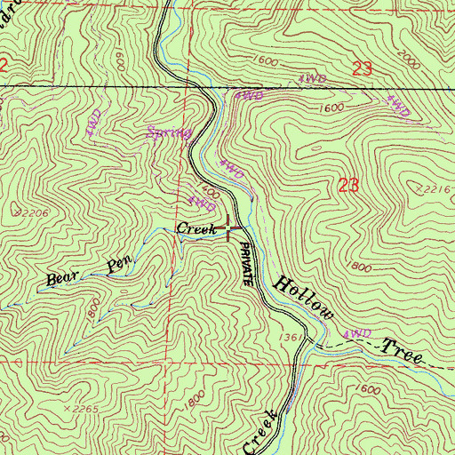 Topographic Map of Bear Pen Creek, CA