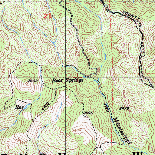 Topographic Map of Bear Springs, CA