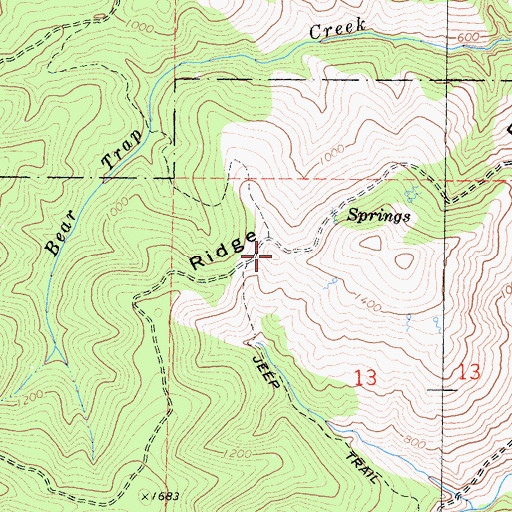 Topographic Map of Bear Trap Ridge, CA