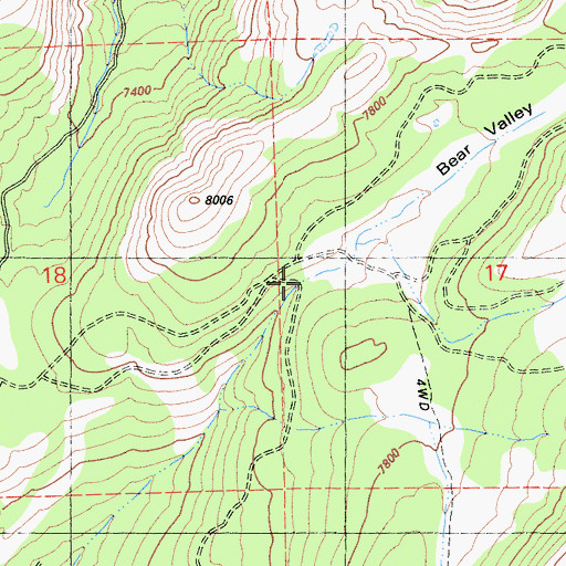 Topographic Map of Bear Valley, CA