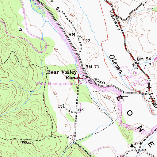 Topographic Map of Bear Valley Ranch, CA