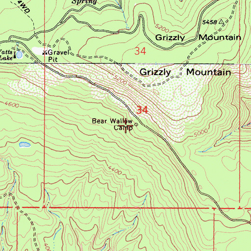 Topographic Map of Bear Wallow Camp, CA