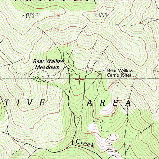Topographic Map of Bear Wallow Camp, CA