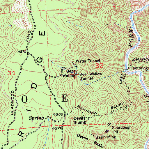 Topographic Map of Bear Wallow Tunnel, CA