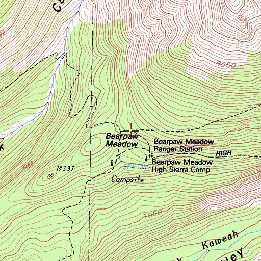 Topographic Map of Bearpaw Meadow Ranger Station, CA