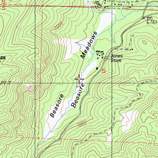 Topographic Map of Beasore Meadows, CA