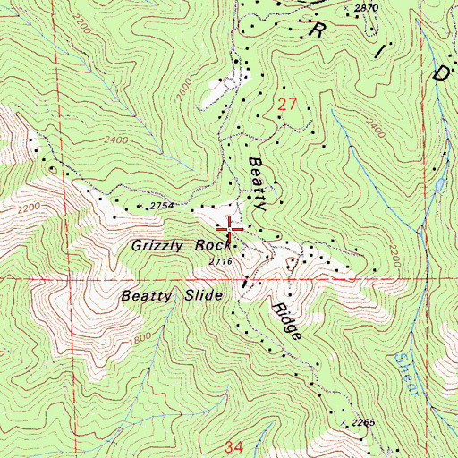 Topographic Map of Beatty Ridge, CA