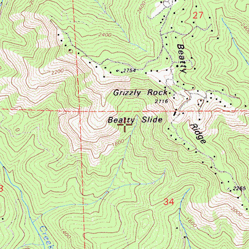 Topographic Map of Beatty Slide, CA