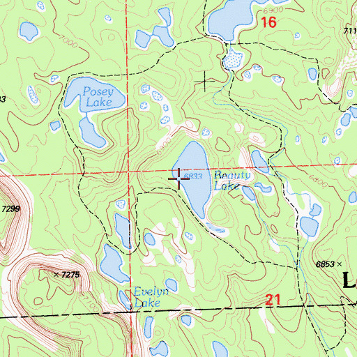 Topographic Map of Beauty Lake, CA