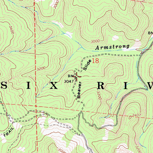 Topographic Map of Beaver Slide, CA