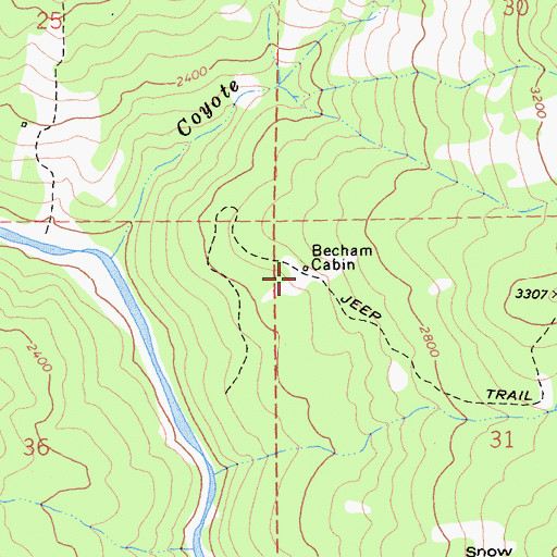 Topographic Map of Becham Cabin, CA