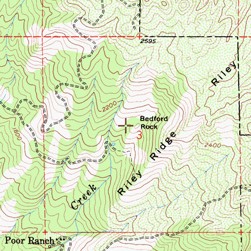 Topographic Map of Bedford Rock, CA