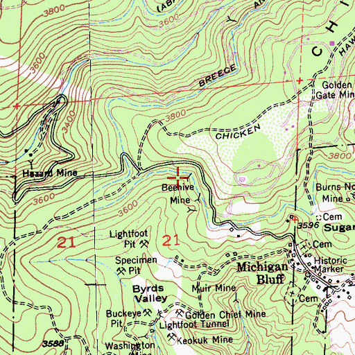 Topographic Map of Beehive Mine, CA