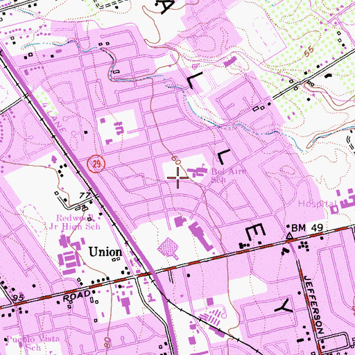 Topographic Map of Bel Aire Park Magnet Elementary School, CA