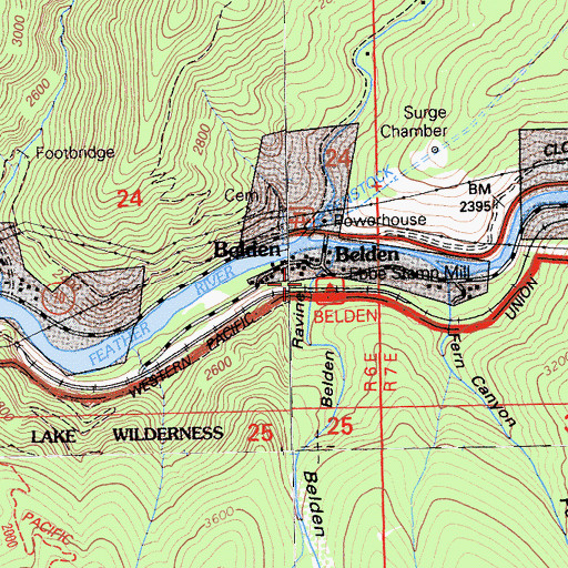 Topographic Map of Belden Ravine, CA