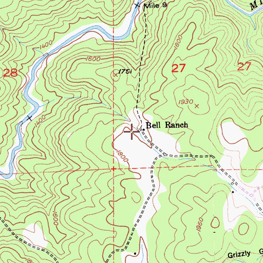 Topographic Map of Bell Ranch, CA
